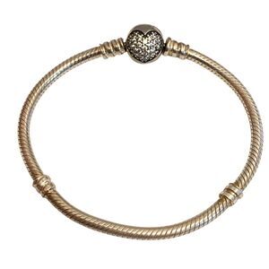 Pandora Moments Snake Bracelet Pave Cubic Zirconia Heart Clasp Sterling Silver